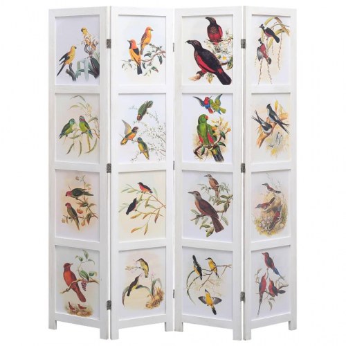 4-panels rumdeler 140 x 165 cm stof fugledesign hvid