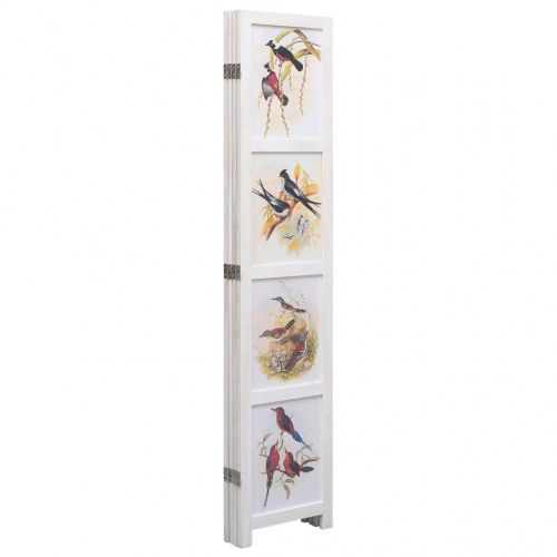 4-panels rumdeler 140 x 165 cm stof fugledesign hvid