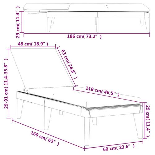 Liggestol med hynde 186x60x29 cm PP hvid