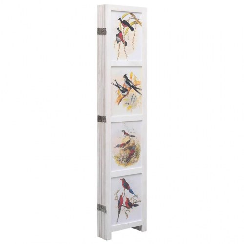 5-panels rumdeler 175 x 165 cm stof fugledesign hvid