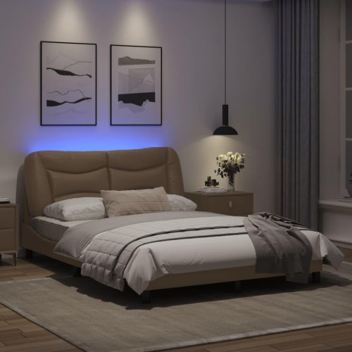 Sengeramme med LED Hvar 140 x 200 cm uden madras - cappuccinofarvet