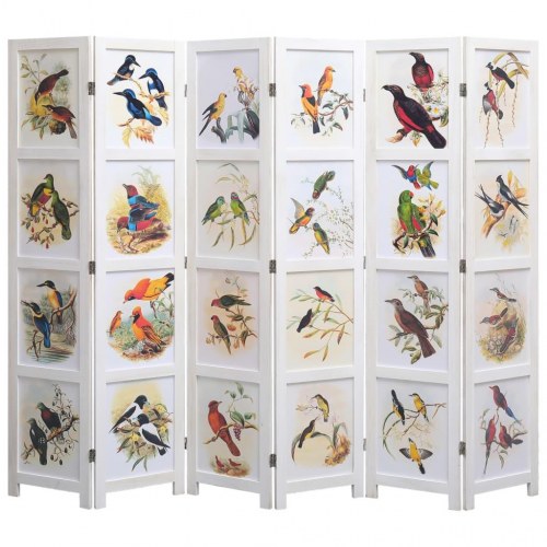 6-panels rumdeler 210 x 165 cm stof fugledesign hvid