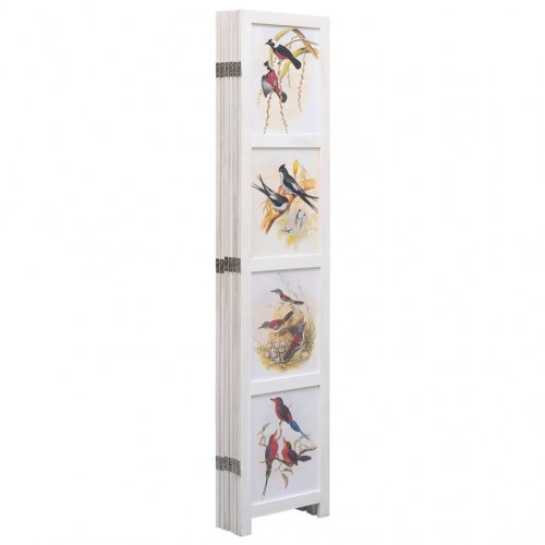 6-panels rumdeler 210 x 165 cm stof fugledesign hvid