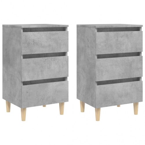 Sengeskabe med massive træben - 2 stk. 40×35×69 cm, betongrå