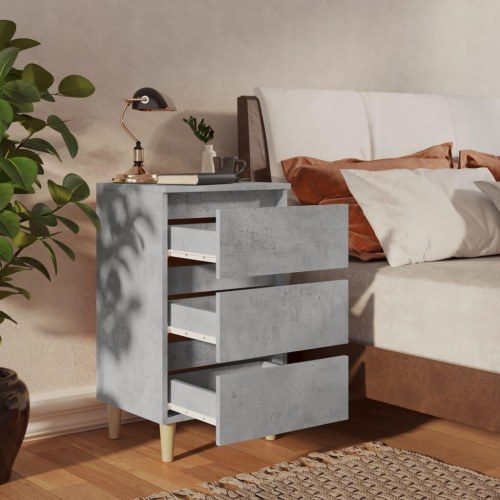 Sengeskabe med massive træben - 2 stk. 40×35×69 cm, betongrå