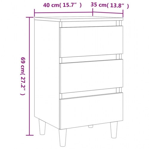 Sengeskabe med massive træben - 2 stk. 40×35×69 cm, betongrå