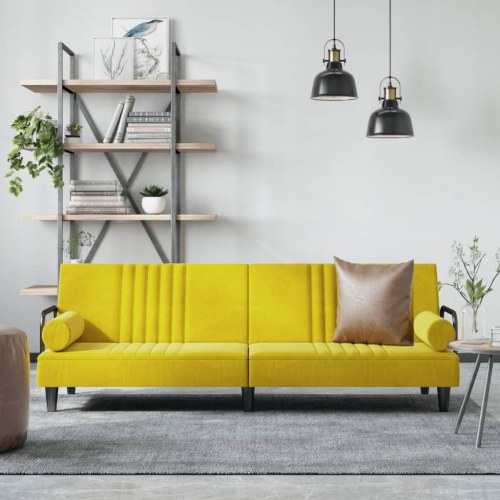 Sovesofa med armlæn i velour - gul