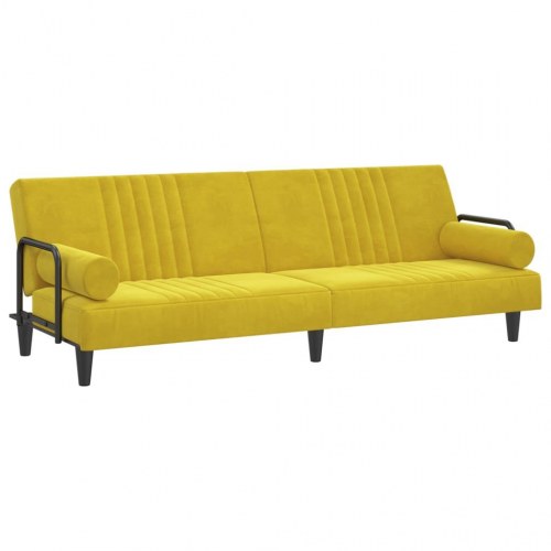 Sovesofa med armlæn i velour - gul