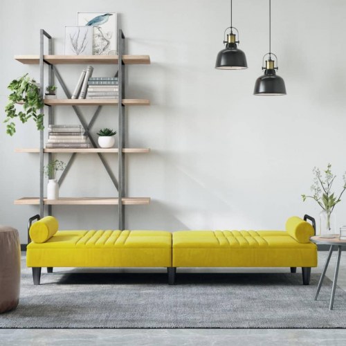 Sovesofa med armlæn i velour - gul