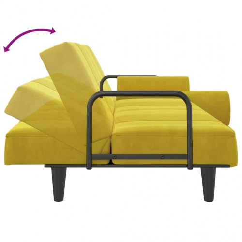 Sovesofa med armlæn i velour - gul