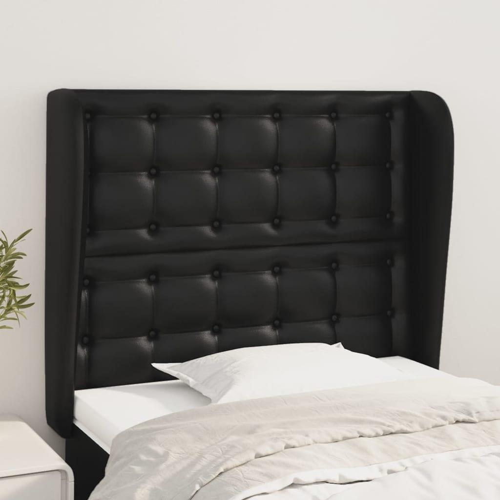 Sengegavl med kanter 103x23x118/128 cm kunstlæder sort