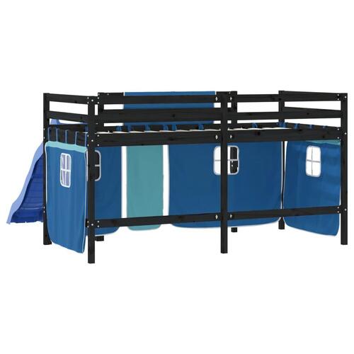 Højseng med gardiner 80x200 cm massivt fyrretræ blå