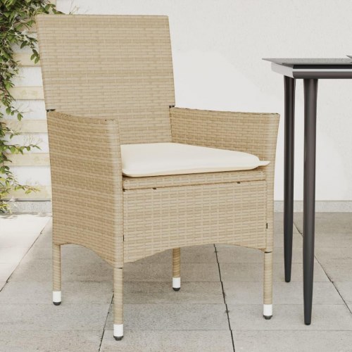 Havestole med hynder 2 stk. polyrattan beige
