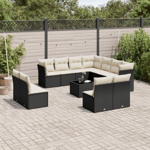 Sofasæt til haven 12 dele med hynder i polyrattan sort