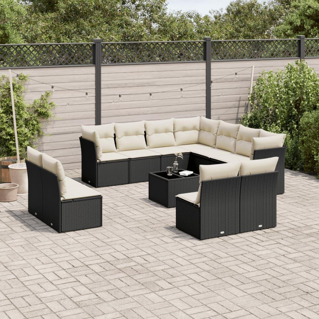 Sofasæt til haven 12 dele med hynder i polyrattan sort