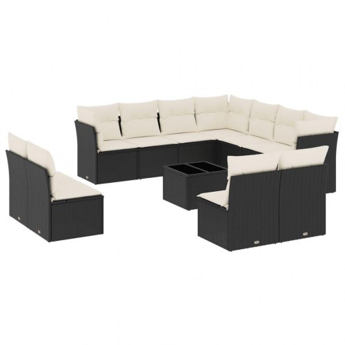 Sofasæt til haven 12 dele med hynder i polyrattan sort