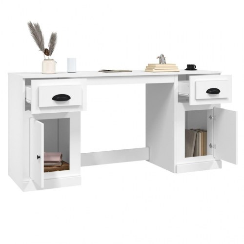 Skrivebord med skabe i konstrueret træ 154,5 x 50 x 75 cm - hvid