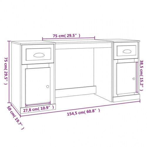 Skrivebord med skabe i konstrueret træ 154,5 x 50 x 75 cm - hvid