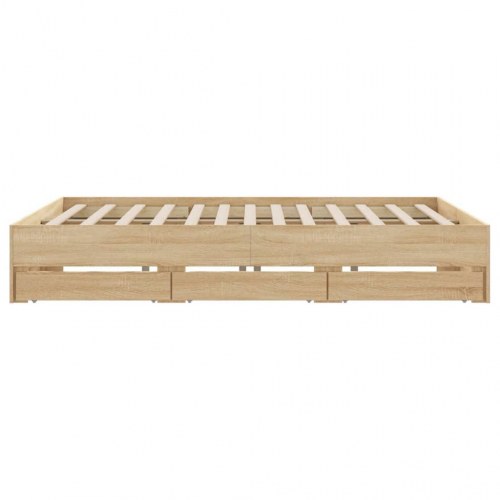 Sengeramme med skuffer 160×200 cm - konstrueret træ i sonoma-eg