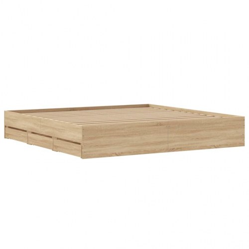 Sengeramme med skuffer 160×200 cm - konstrueret træ i sonoma-eg