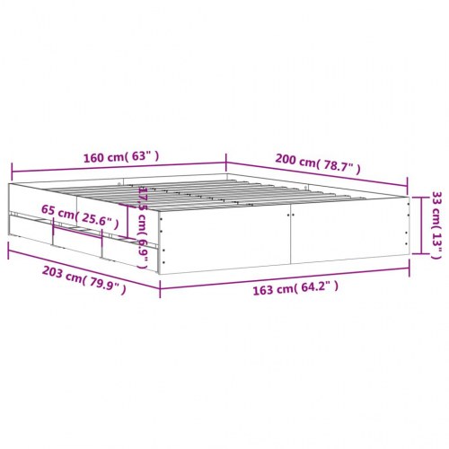 Sengeramme med skuffer 160×200 cm - konstrueret træ i sonoma-eg