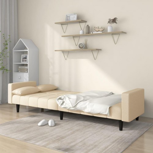 2-personers sovesofa med 2 puder - stof, cremefarvet
