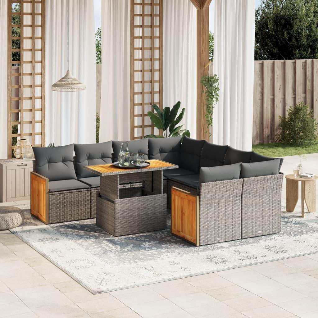 Sofasæt Til Haven 9 Dele Med Hynder Polyrattan - Grå / uden opbevaring