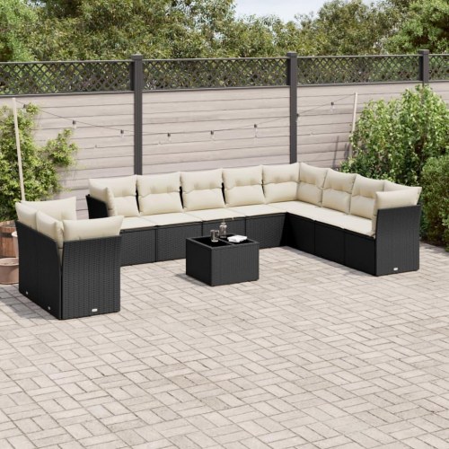 Sofasæt til haven 11 dele med hynder i polyrattan sort
