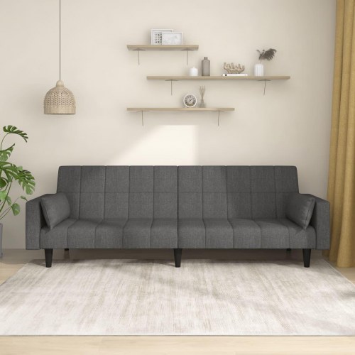 2-personers sovesofa med 2 puder i stof - mørkegrå