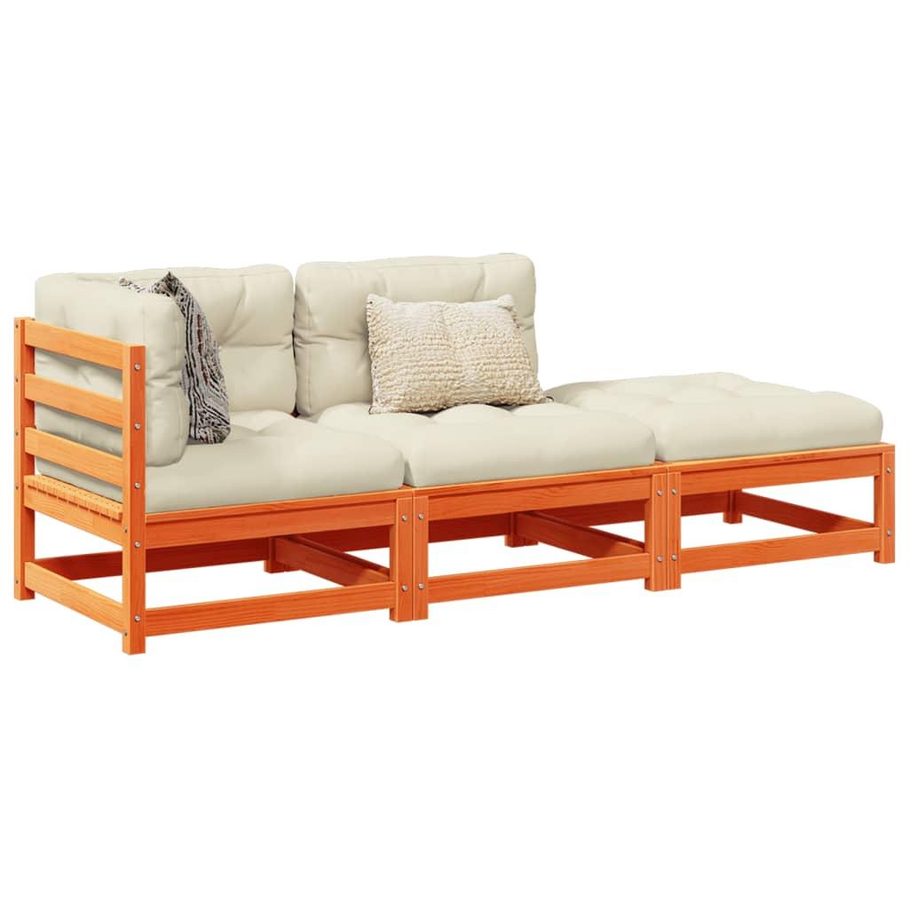 Sofasæt til haven 3 dele med hynder massivt fyr gyldenbrun