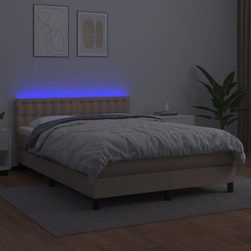 Kontinentalseng med LED-lys 140x190 cm - kunstlæder, cappuccino