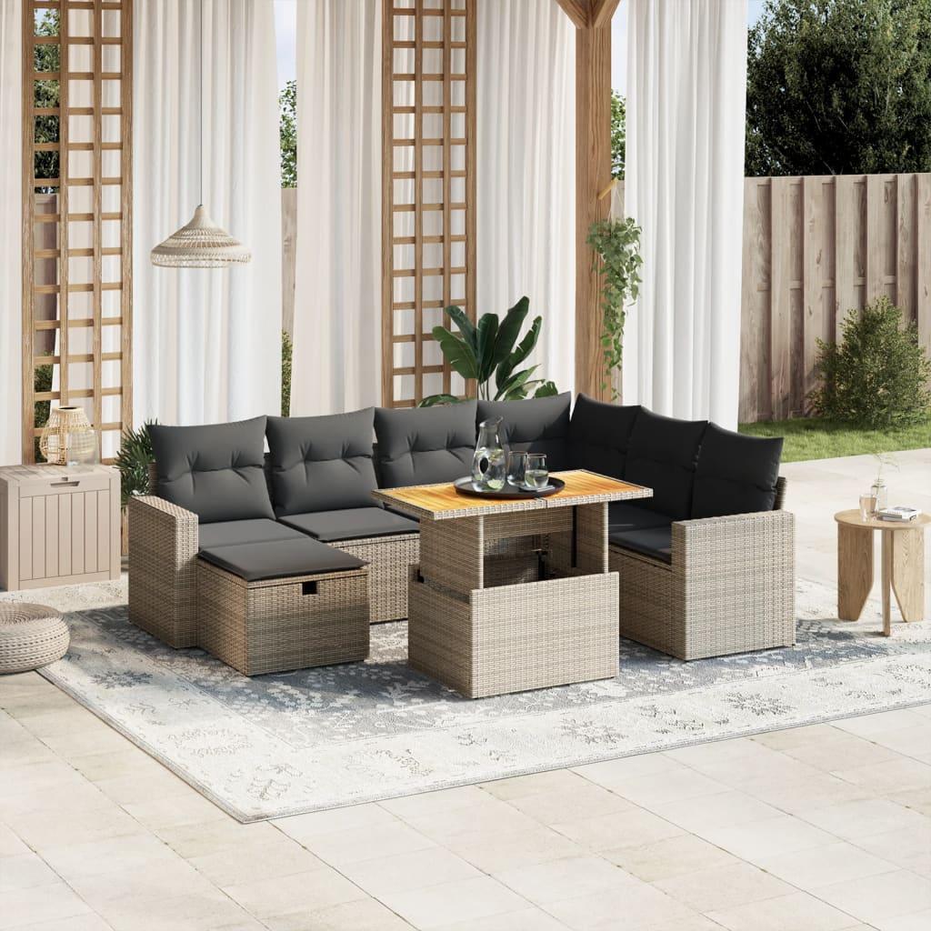 Sofasæt Til Haven 8 Dele Med Hynder Polyrattan - grå og mørkegrå / bord 3x midterdel 3x hjørnedel fodskammel