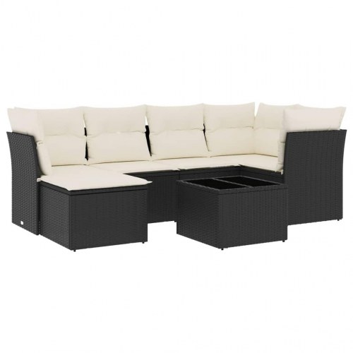 Sofasæt til haven 7 dele med hynder i polyrattan sort