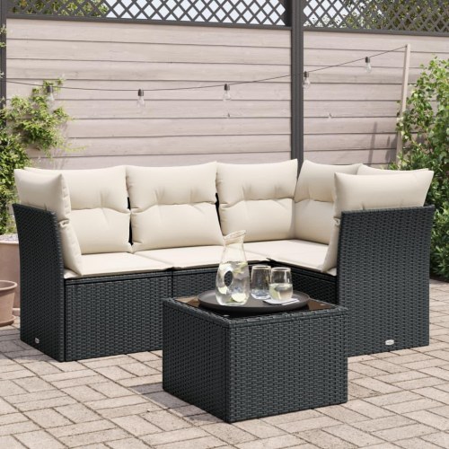 Sofasæt til haven 5 dele med hynder i polyrattan sort
