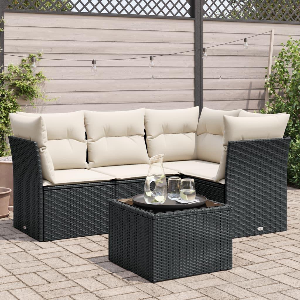 Sofasæt til haven 5 dele med hynder i polyrattan sort