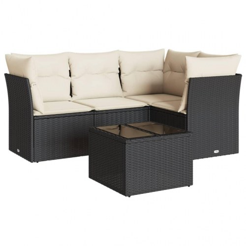 Sofasæt til haven 5 dele med hynder i polyrattan sort