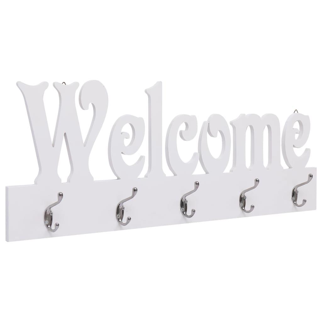 Vægophængt knagerække WELCOME 74 x 29,5 cm hvid