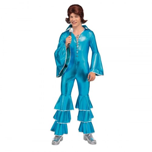 Disco - voksenkostume XL, blå jumpsuit