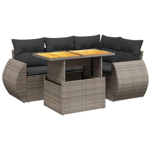 Sofasæt 5 dele med hynder polyrattan grå