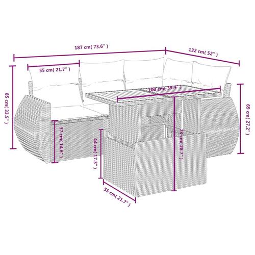 Sofasæt 5 dele med hynder polyrattan grå