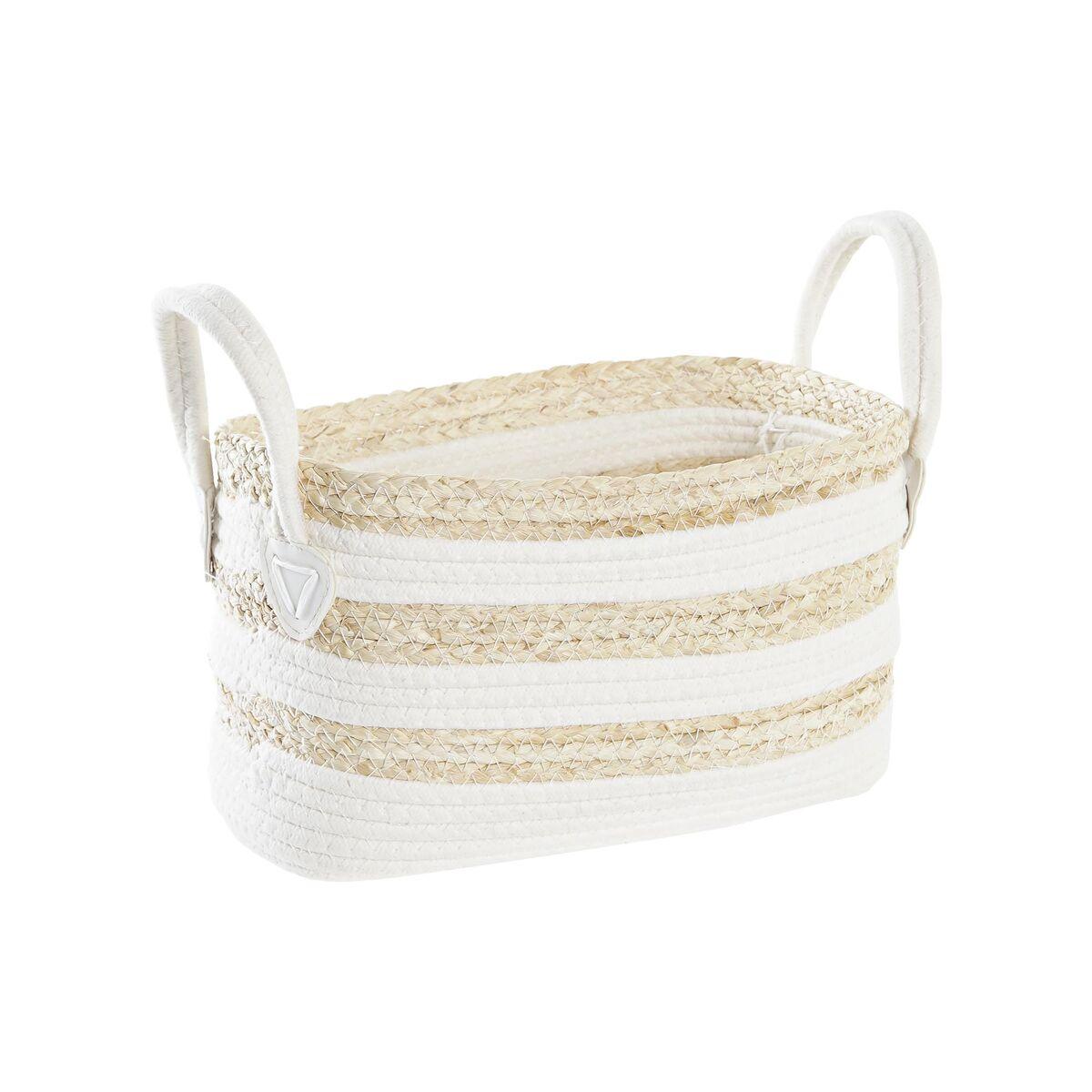 Opbevaringskurv - Hvid/Beige, naturlig fiber, 33 × 16 × 19 cm