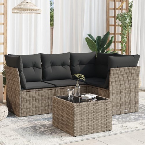 Sofasæt i polyrattan - 5 dele med hynder, grå