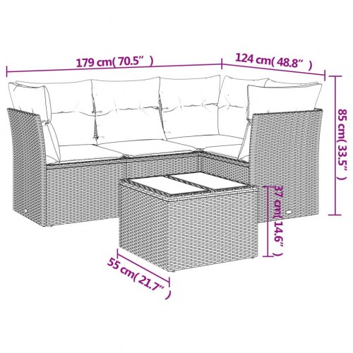 Sofasæt i polyrattan - 5 dele med hynder, grå