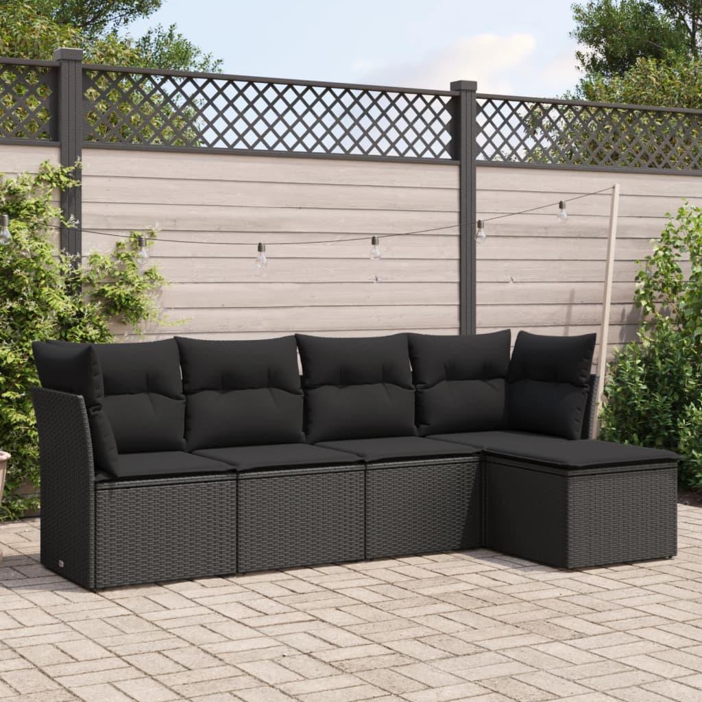 Sofasæt Til Haven 5 Dele Med Hynder Polyrattan - Sort / Uden bord