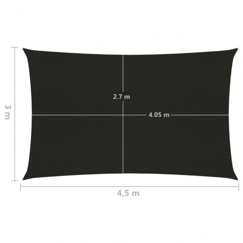 Solsejl 160 g/m² 3 × 4,5 m - HDPE, sort rektangulær