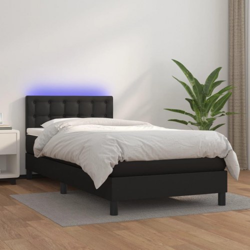 Kontinentalseng med LED-lys 100×200 cm - kunstlæder, sort