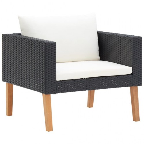 Loungesæt til haven i polyrattan - 3 dele, sort med creme hynder