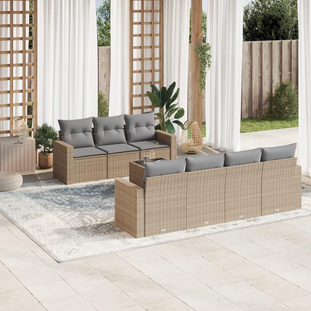 Sofasæt Til Haven 8 Dele Med Hynder Polyrattan Beige - beige og grå