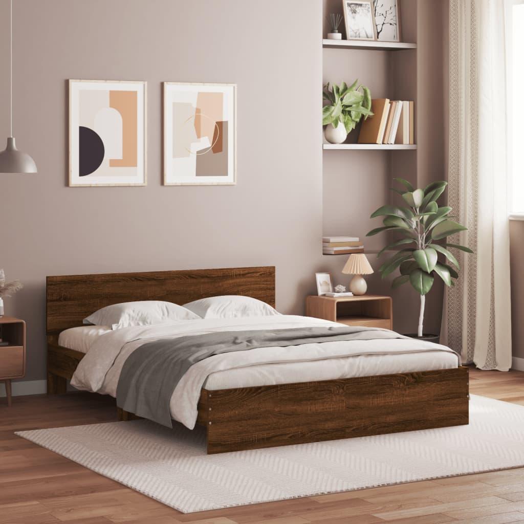 Sengeramme med sengegavl 140x200 cm brun egetræsfarve