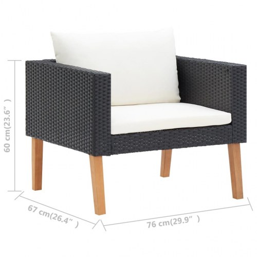 Loungesæt til haven i polyrattan - 3 dele, sort med creme hynder